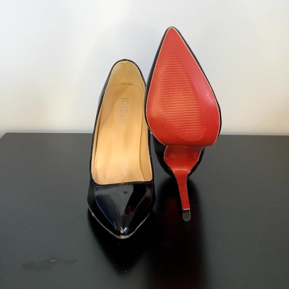 Shiny Black Red Bottom Stiletto Heels - Picture 6 of 10